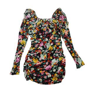 Wild Fable Juniors Floral Print Long Sleeve Velvet Ruched Bodycon Short Dress